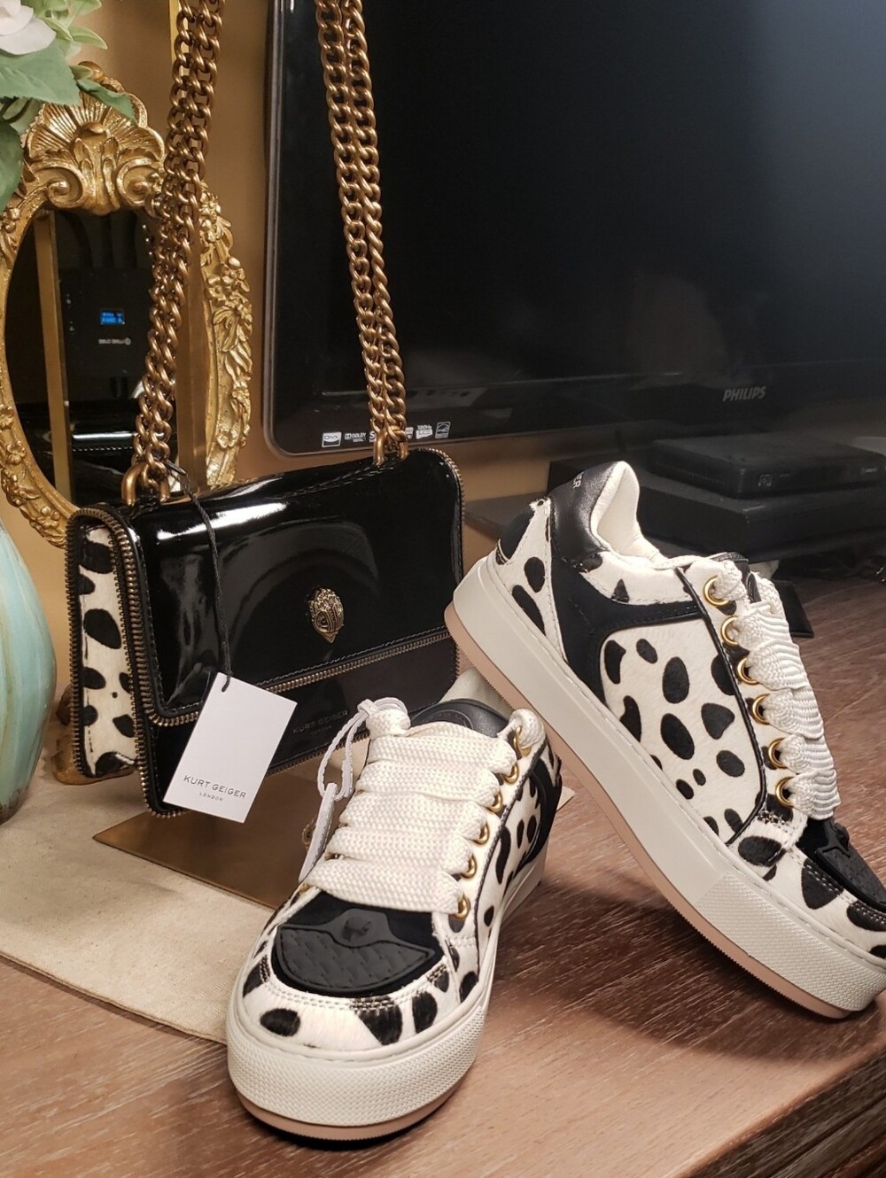 Last Pair! Kurt Geiger Southbank Tag White Sneakers w/ Dalmation Print NIB! - Picture 3 of 13